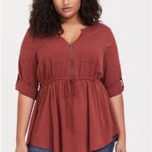 Torrid Babydoll Stretch Challis Zip-Front Tunic Top sz 1